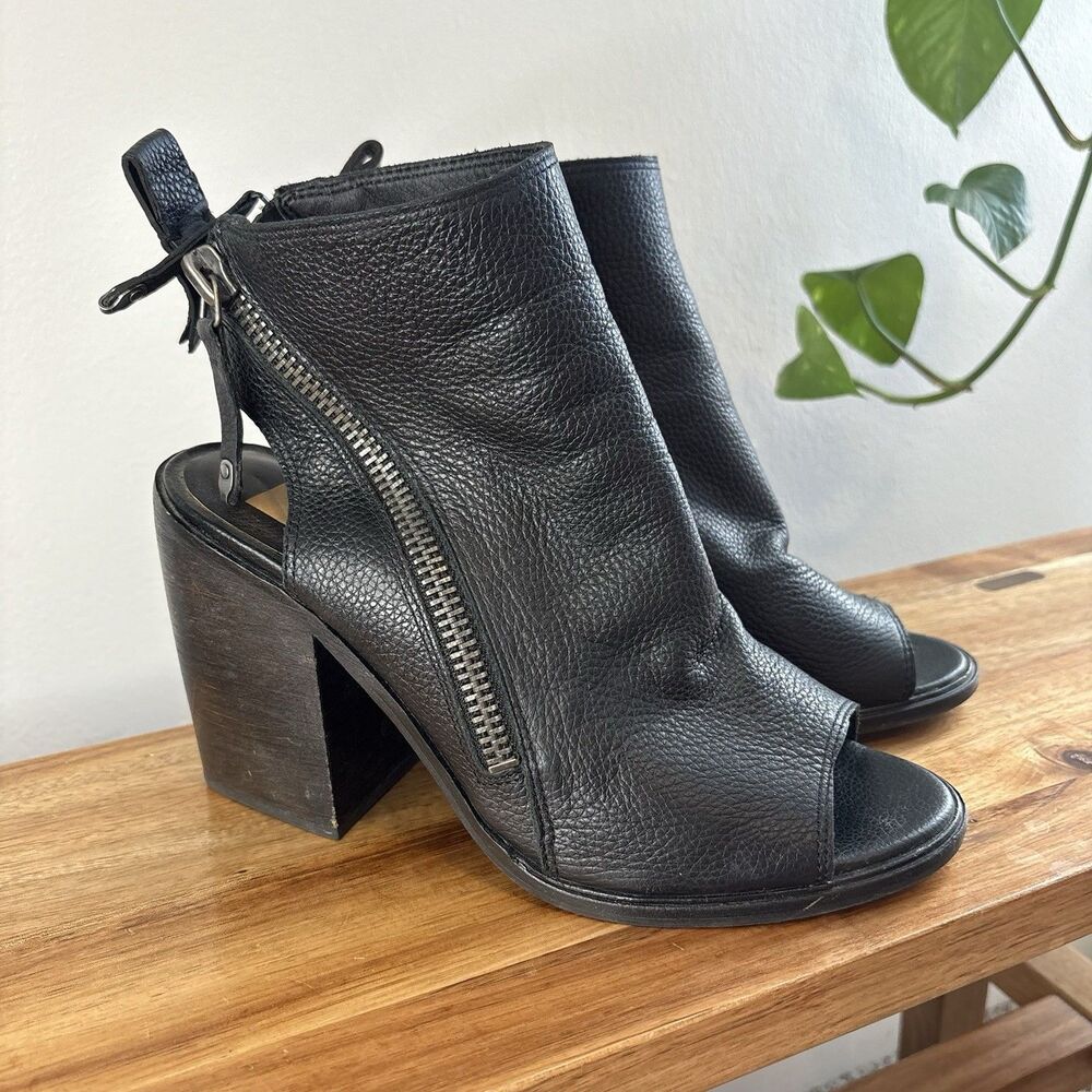 Dolce Vita Womens 9 Black Leather 4" High Heel Peep Toe Ankle Bootie "Niki"
